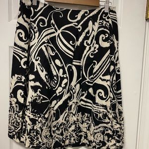 St John Couture black and white print skirt with beads.
